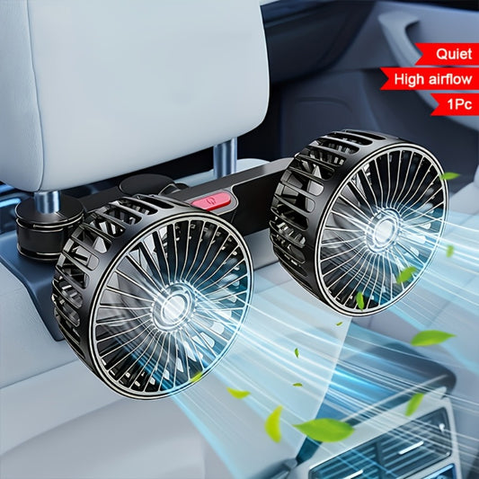 Car Fan for Back Seat - Dual Head USB Cooling Fan, Foldable 360° Rotation, Ultra-Quiet Motor, 70-Inch Cord, for Vehicle, Home & Office Use