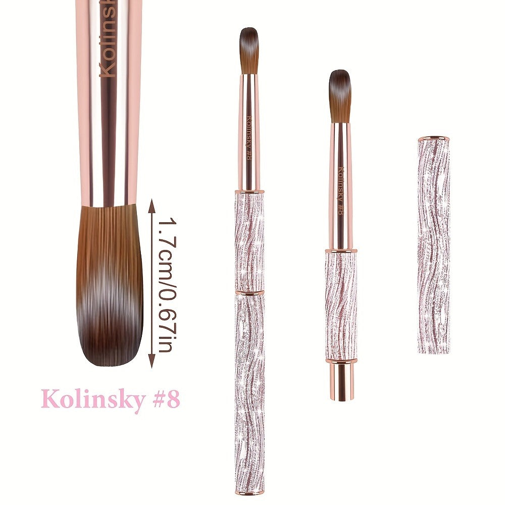 Round Nail Art Brush with Pink Sparkle Handle in Sizes 8, 10 or 12 and Three-Piece Set Option