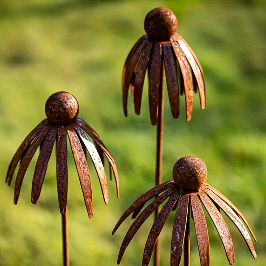 Iron Garden Stake | Rustic Leaf Top Outdoor Decor Flower Pot Patio
