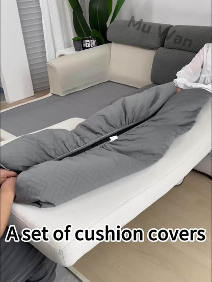 Sofa Cover, Deep Gray Stretch Seat and Chaise Slipcover with Elastic-Band Edge in Six Size Options