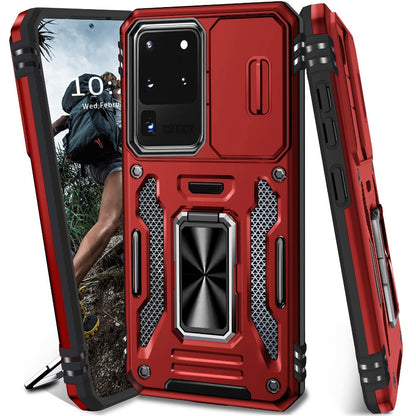 Samsung Galaxy Shockproof Magnetic Phone Case with 360° Rotating Ring Bracket & Sliding Lens Protector – Heavy Duty Cover for S24FE S23FE S22 S21FE Ultra A55 A54 A35 A34 A25 A24 A16 A15 A14 A06 A05 A05S 5G
