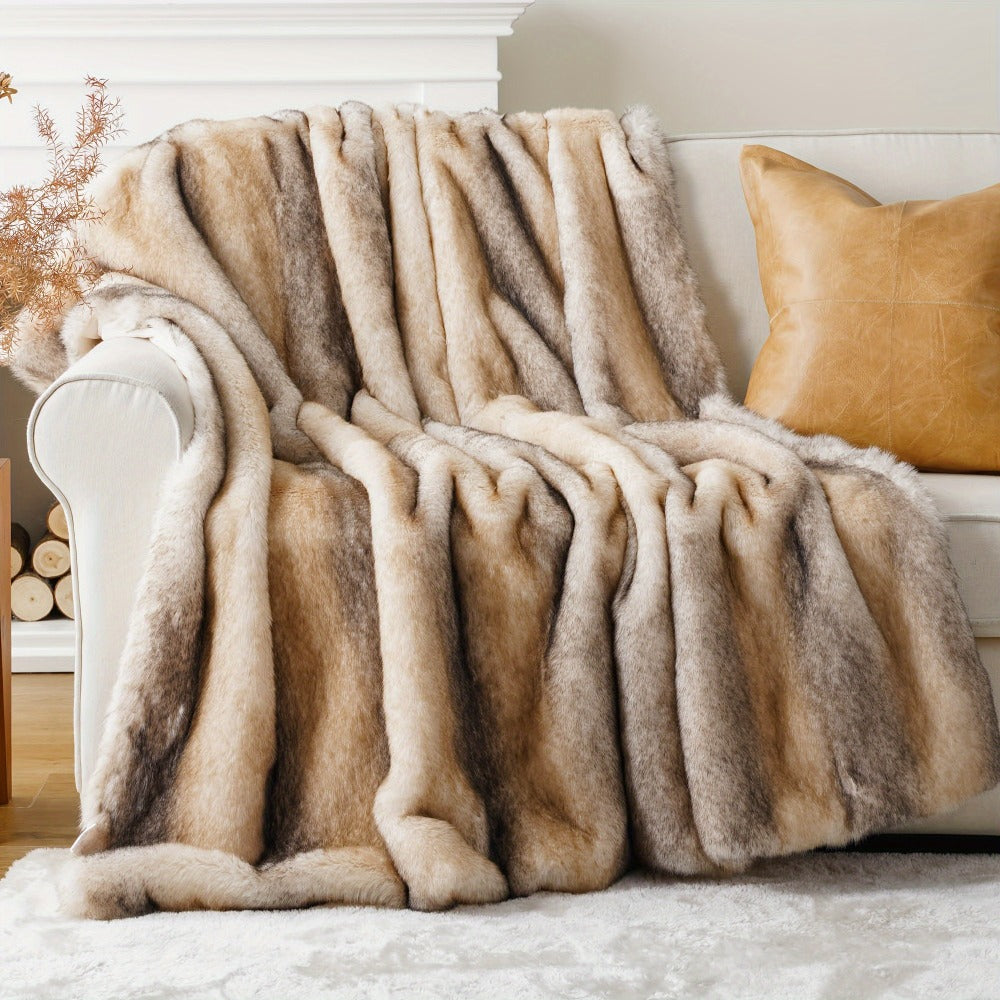 Long Hair Fluffy Reversible Plush Velvet Throw Blanket, 300-350gsm Elegant Throw for Couch & Bed