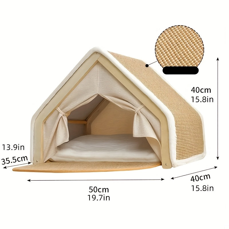 Cat House Semi-Enclosed Shell Design with Sisal Scratching Pad Tent Hideout for Small Medium Cats Indoor Living Room Bedroom Study XL
