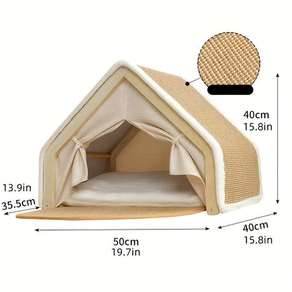 Cat House Semi-Enclosed Shell Design with Sisal Scratching Pad Tent Hideout for Small Medium Cats Indoor Living Room Bedroom Study XL