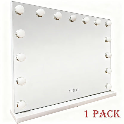Lighted Vanity Mirror with 15 LED Bulbs - Hollywood Makeup Mirror 23x19 Inch, 3 Color Dimmable Lighting, Wall Mounted or Tabletop, USB Port, Brightness Memory, White, Large Professional Beauty Mirror