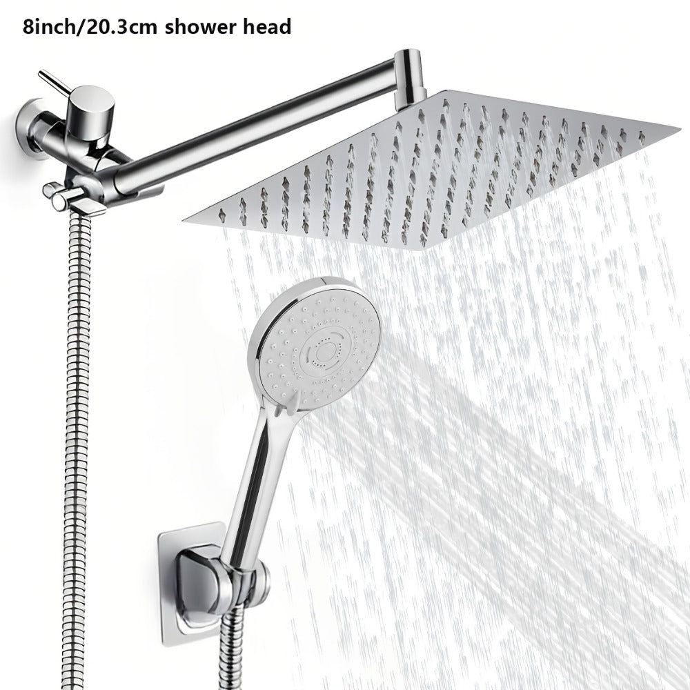 High Pressure Rainfall Shower Head Combo with Handheld Spray – 9 Spray Settings, 180° Adjustable Bracket, Stainless Steel Hose, Anti-Clog Nozzles, Modern Bathroom Shower System