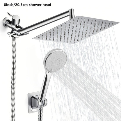 High Pressure Rainfall Shower Head Combo with Handheld Spray – 9 Spray Settings, 180° Adjustable Bracket, Stainless Steel Hose, Anti-Clog Nozzles, Modern Bathroom Shower System