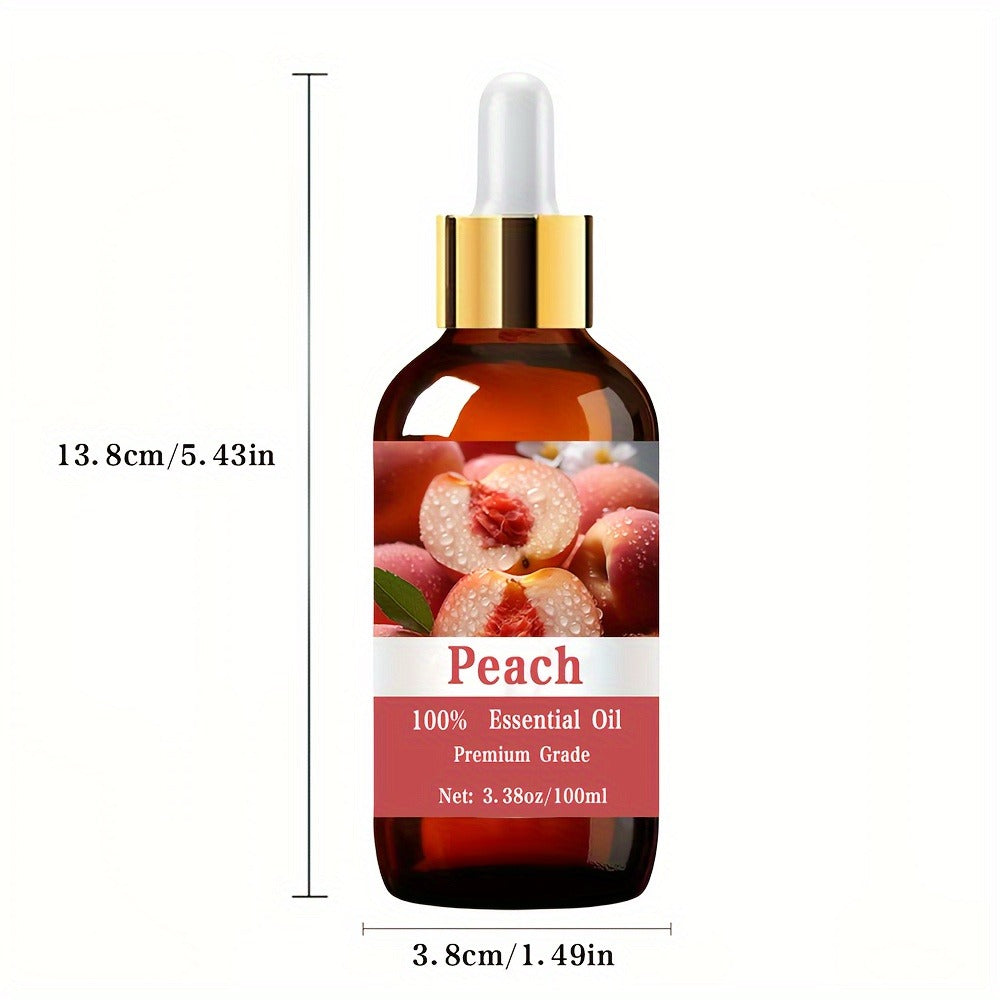Peach Essential Oil 100ml Pure Care Grade Sweet Fruity — Aromatherapy Body Oil for Skin Moisturizing, Hair Care, Nail Care, Massage & Meditation, Relaxing Spa Gift for Women Men, 3.38 fl oz