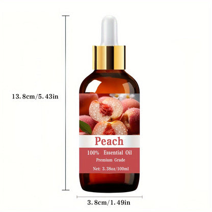 Peach Essential Oil 100ml Pure Care Grade Sweet Fruity — Aromatherapy Body Oil for Skin Moisturizing, Hair Care, Nail Care, Massage & Meditation, Relaxing Spa Gift for Women Men, 3.38 fl oz