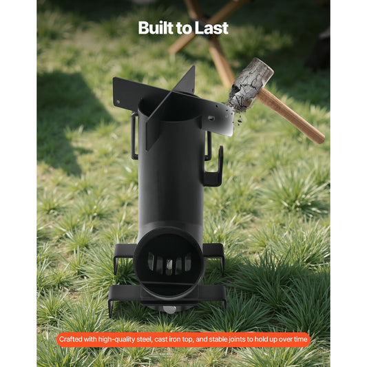 Rocket Stove Wood Burning Portable Camping Stove Carbon Steel Cast Iron Top with Storage Bag Outdoor Cooking Stove