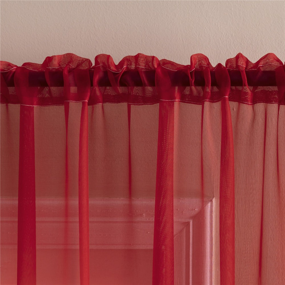 Two-Panel Solid Sheer Curtains with Rod-Pocket Header, Seven Colors and Four Size Configurations
