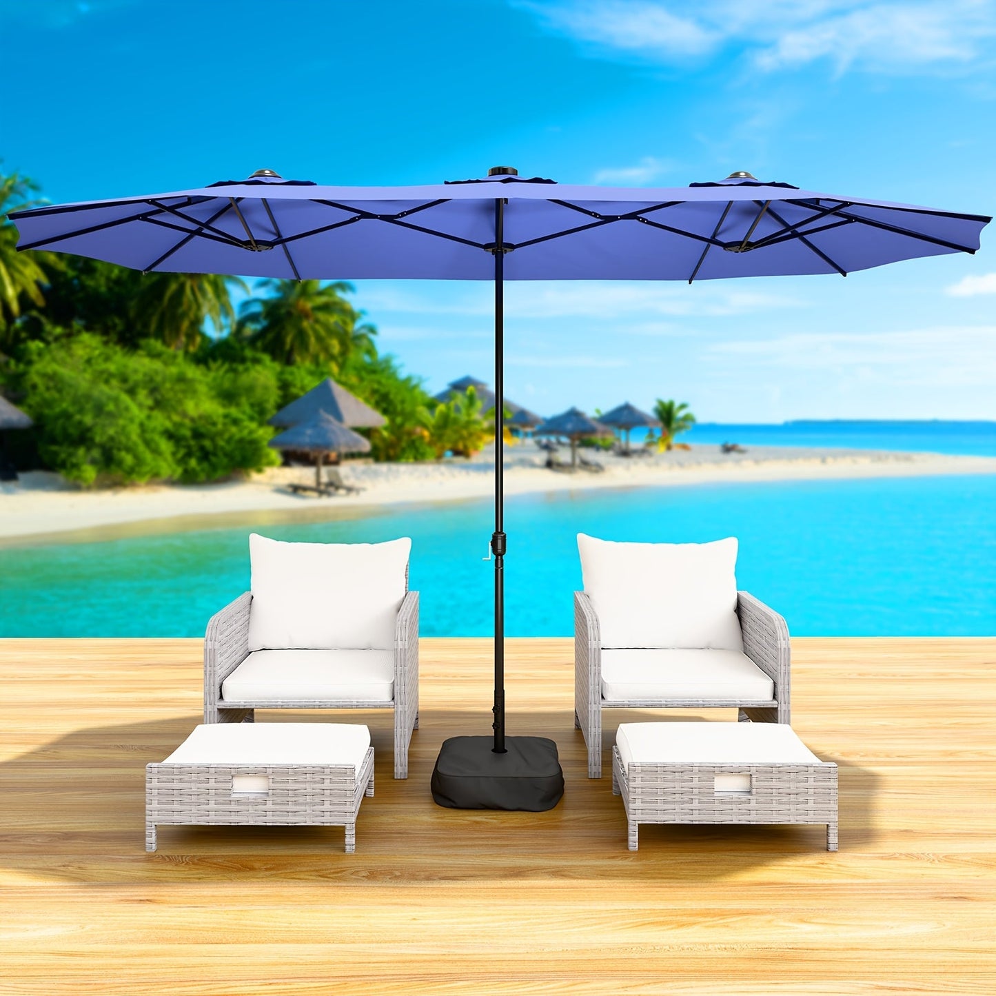 Patio Umbrella 15FT Double-Sided Large Outdoor Umbrella with Base – UPF 50+ UV Protection, Wind Resistant, Crank Open for Garden Pool Backyard