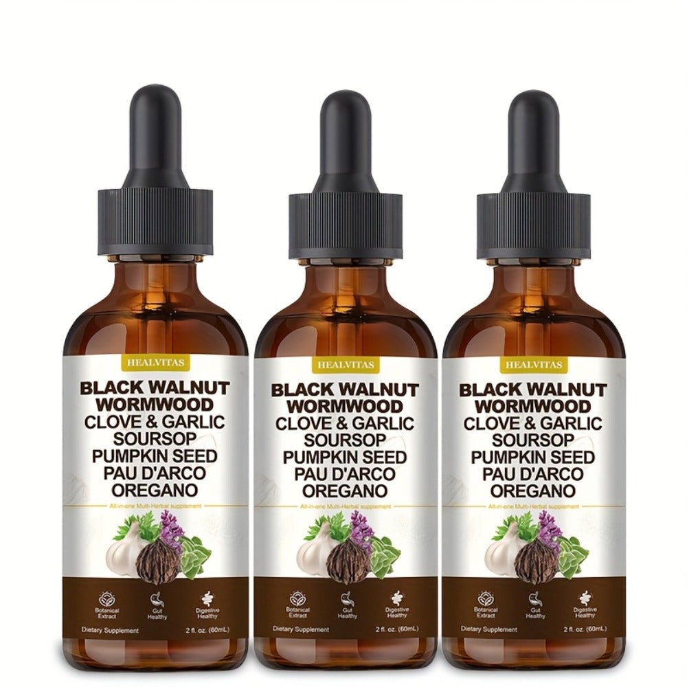 Black Walnut Wormwood Tincture 2 fl oz — Gut Health & Colon Cleanse Herbal Drops with Soursop, Oregano, Garlic & Berberine | Alcohol-Free Liquid Supplement for Digestive Support & Immune Health