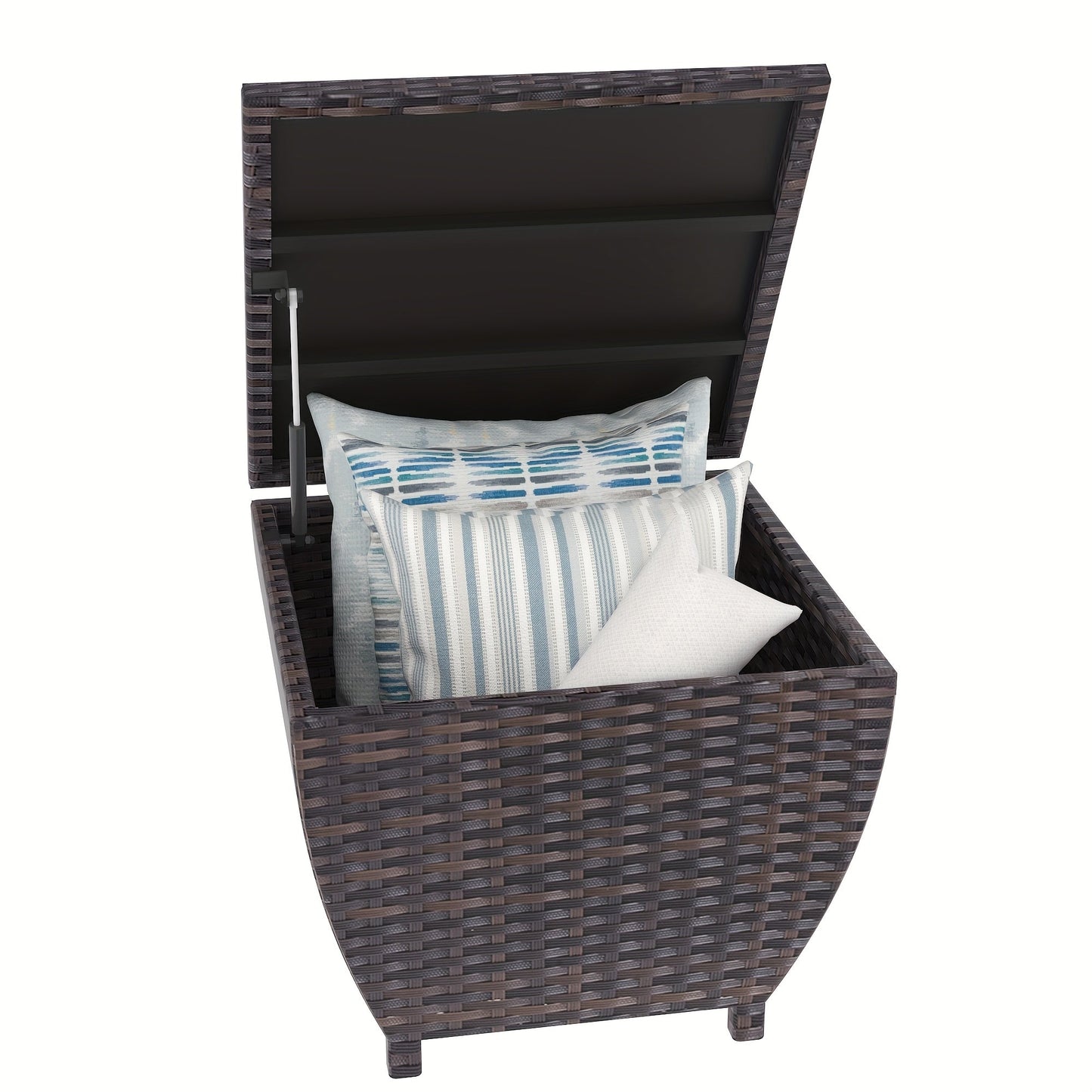 PE Wicker Outdoor Storage Box Side Table, Flip-Top Lid