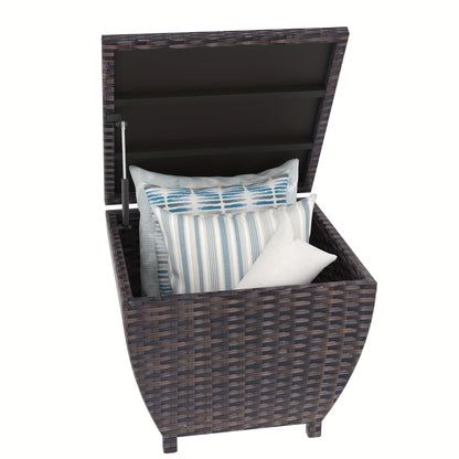 PE Wicker Outdoor Storage Box Side Table, Flip-Top Lid