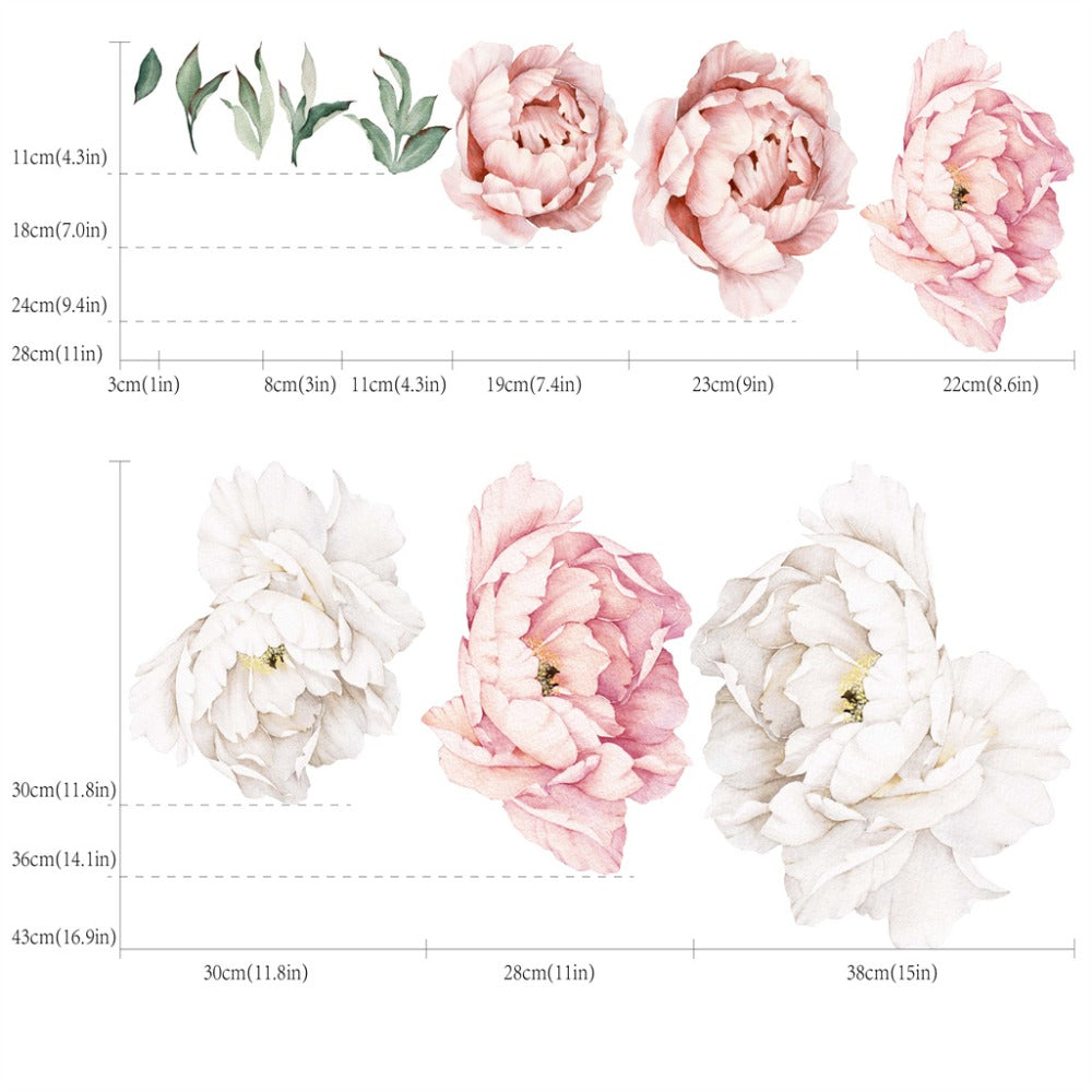Peony Flower Decorative Window Sticker in Two Floral Styles, 17.7 x 47.2 Inches for Glass Decor