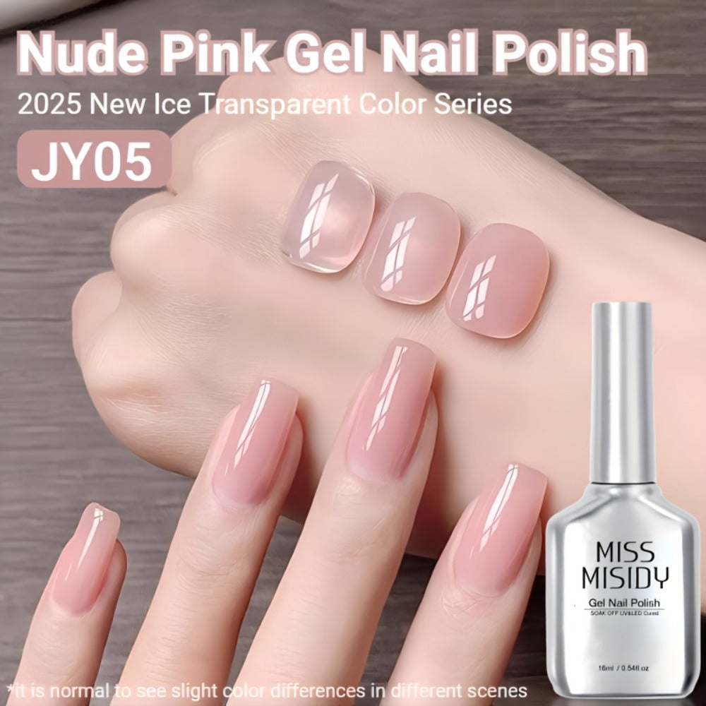 Gel Nail Polish JY05 in 16ml Ice-Transparent Nude Pink with Sheer Glass Finish and UV/LED Cure