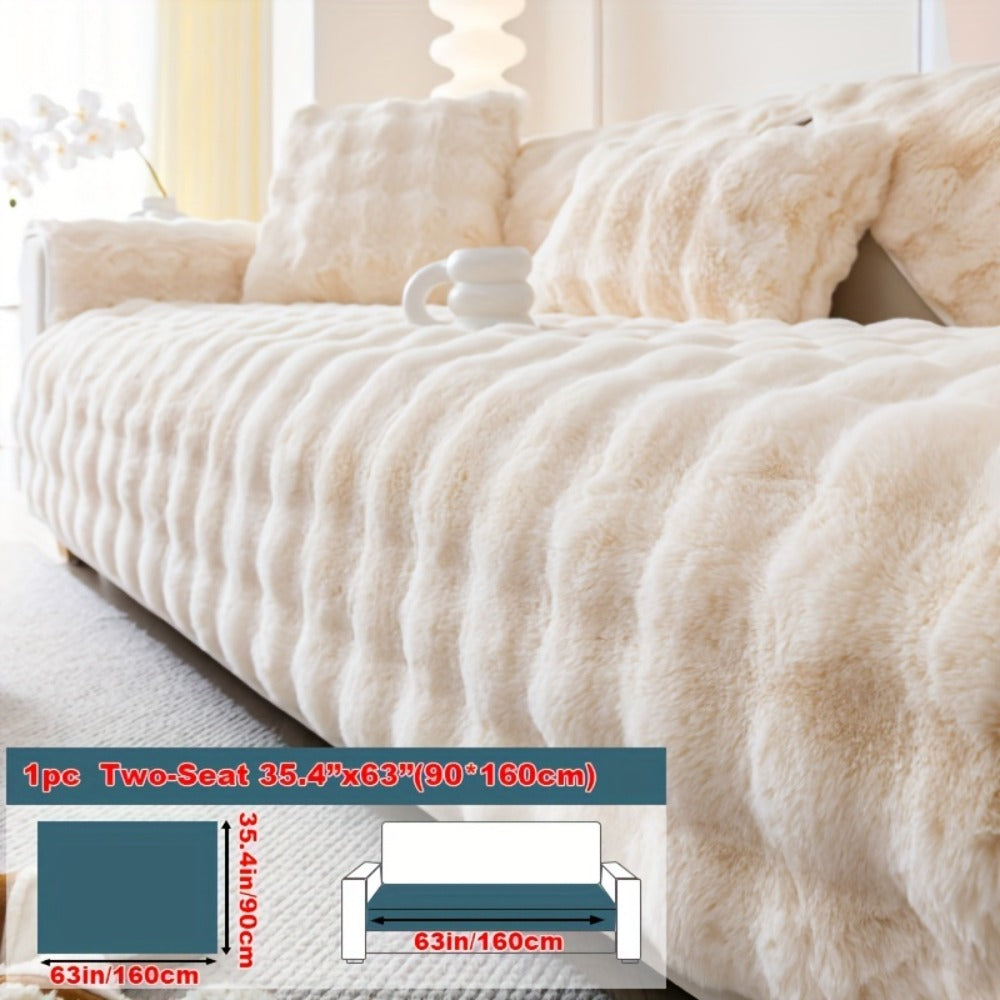Sofa Cover Thick Faux Rabbit Plush Panels with Anti-Slip Feature for Seat, Armrest, Backrest or Pillowcase