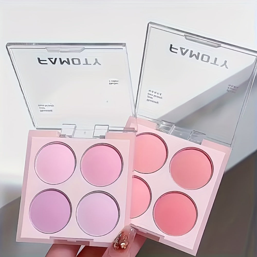 Four-Pan Blush and Face Makeup Palette with Brush Set in Three Exact Numbered Options for Daily Looks