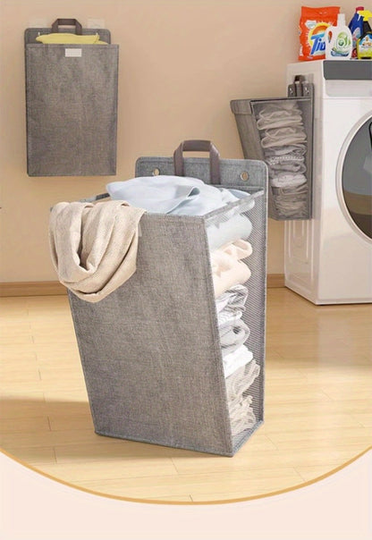 Large Gray Wall-Mounted Foldable Laundry Hamper with Lid for Bedrooms, Bathrooms and Living Rooms