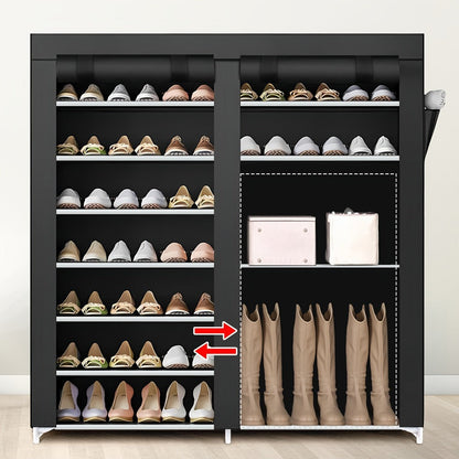 Shoe Rack 9-Tier Portable Double-Row Organizer for Up to 42 Pairs with Black Nonwoven Fabric Cover