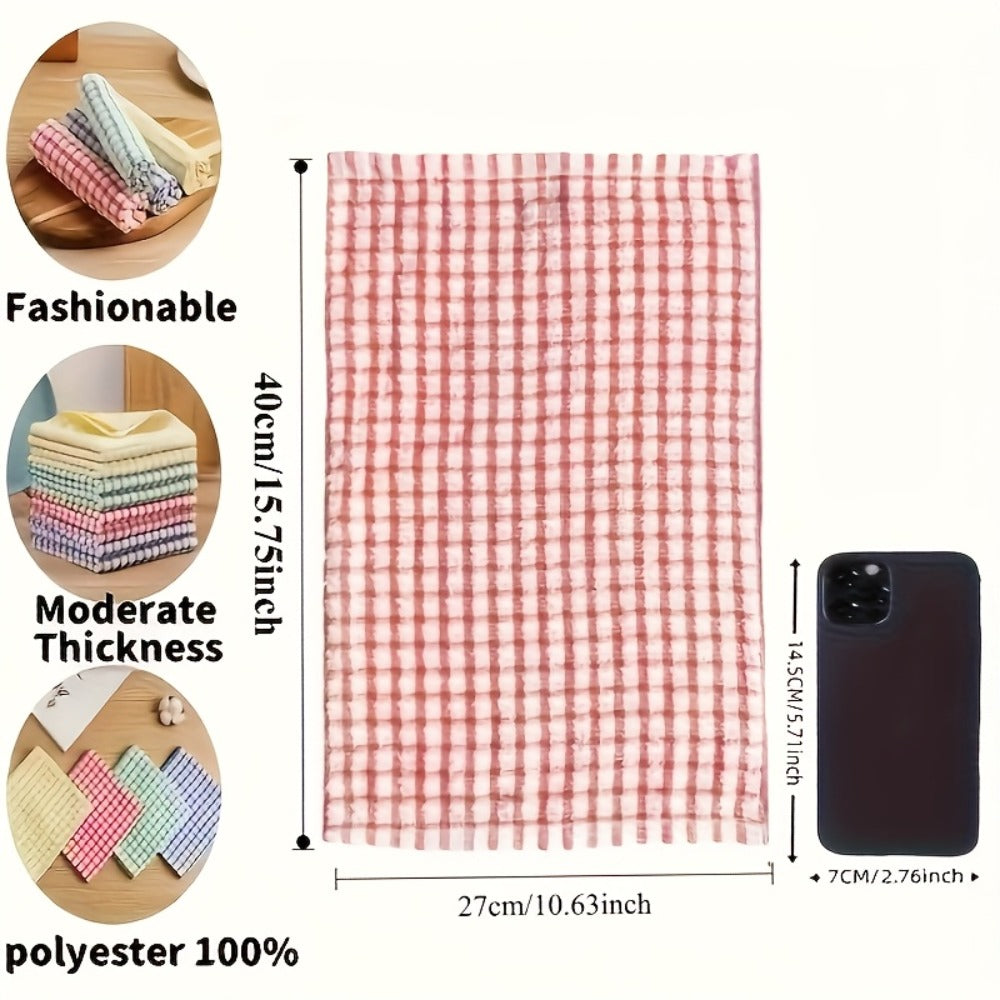Checked Polyester Cleaning Cloth Set in Eight- or Twenty-Four-Piece Packs with Six Assorted Colors
