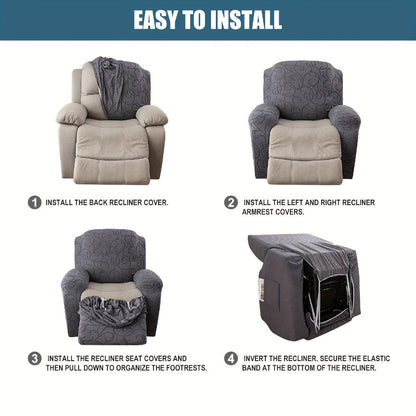 Chair Cover Four-Piece Stretch Recliner Slipcover with Swirl Texture and Four Available Color Choices