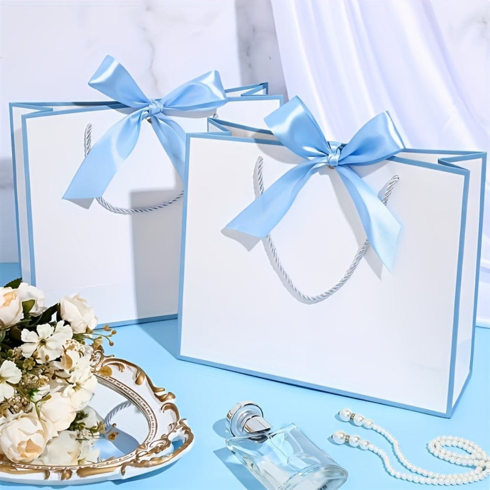 Gift Bag Set Pull-Handle Ribbon Design, 12, 24 or 36 Bags in Five Colorways with 11.8 x 10 x 4 Inch Format
