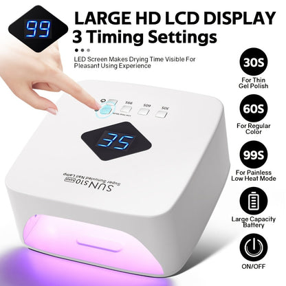 Rechargeable LED Nail Lamp in White with HD Display and SUN S10 MAX Source-Labeled Checkout Model