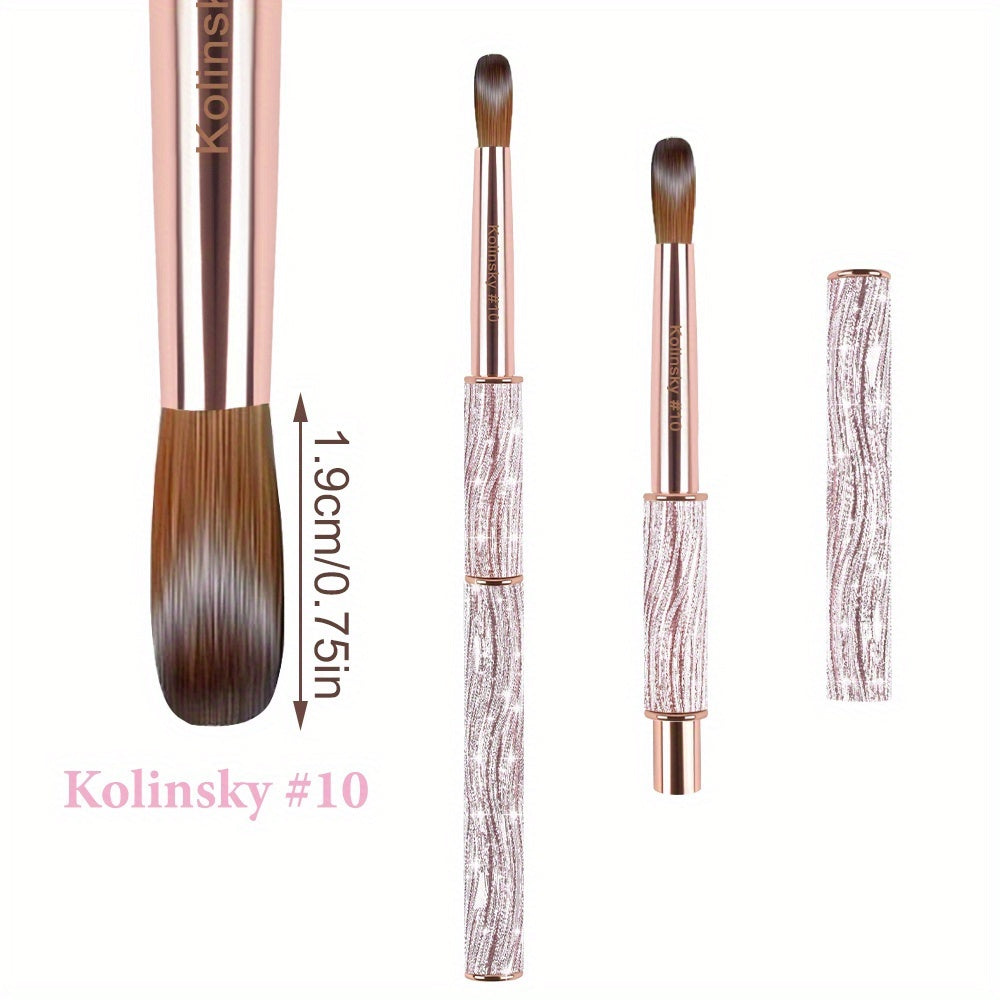 Round Nail Art Brush with Pink Sparkle Handle in Sizes 8, 10 or 12 and Three-Piece Set Option