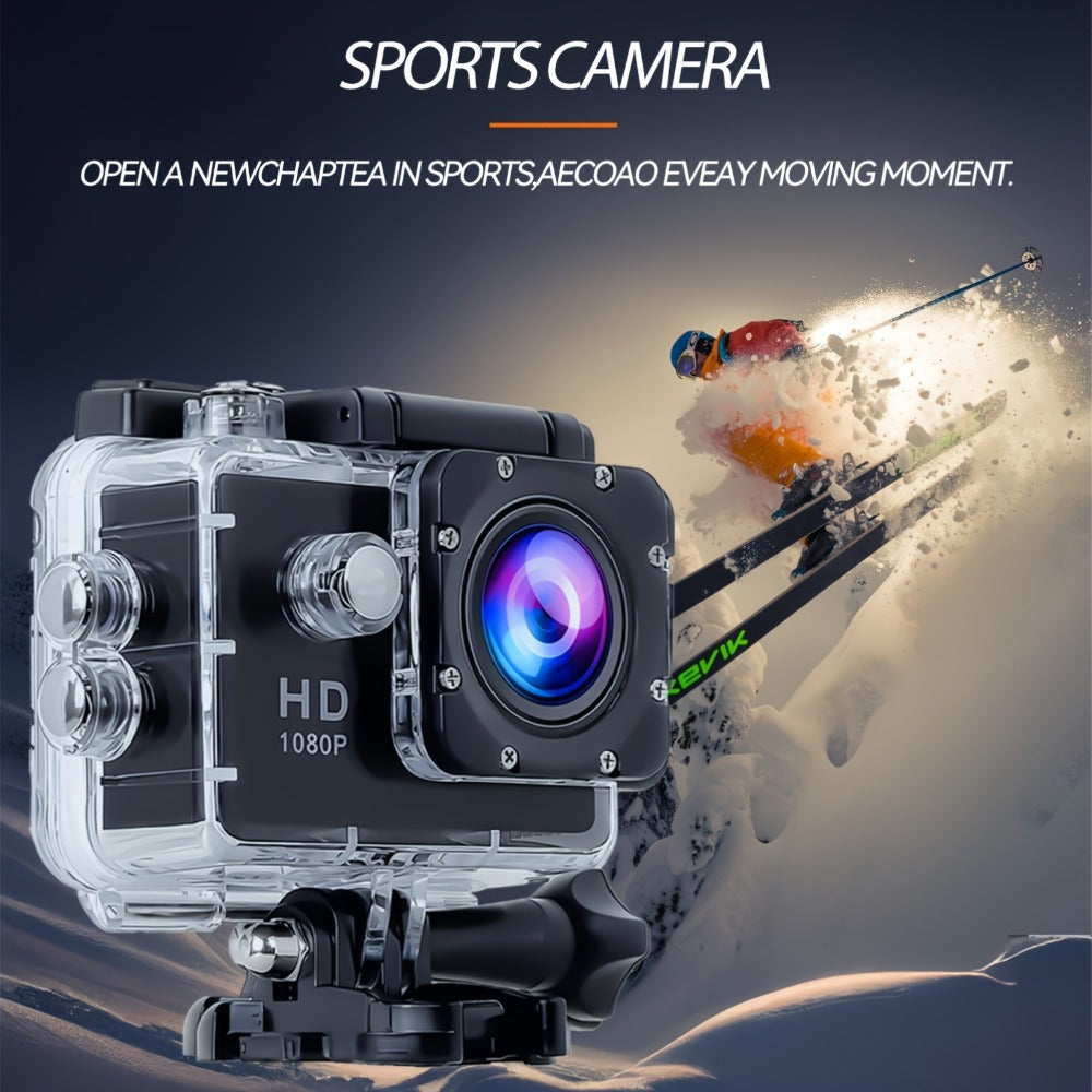 1080P 30fps-Labeled Action Camera with 170-Degree Lens, 2-Inch LCD, 900mAh Battery and Mounting Accessories