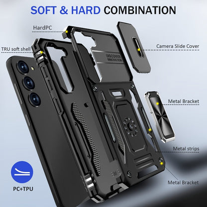 Samsung Galaxy Shockproof Magnetic Phone Case with 360° Rotating Ring Bracket & Sliding Lens Protector – Heavy Duty Cover for S24FE S23FE S22 S21FE Ultra A55 A54 A35 A34 A25 A24 A16 A15 A14 A06 A05 A05S 5G