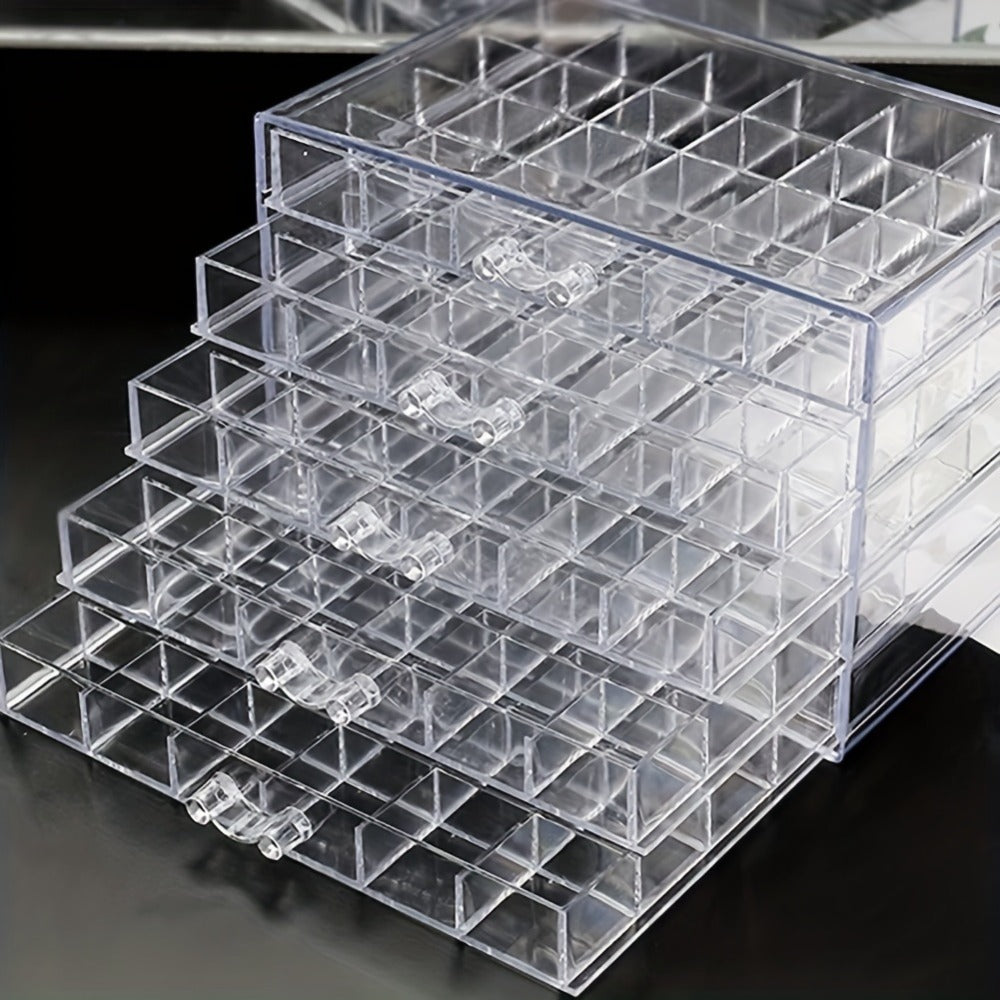 Jewelry Storage Box 5-Layer Drawer Organizer – Transparent Nail Art Accessory Storage Container for Earrings Rings Necklaces Beads 120 Cells