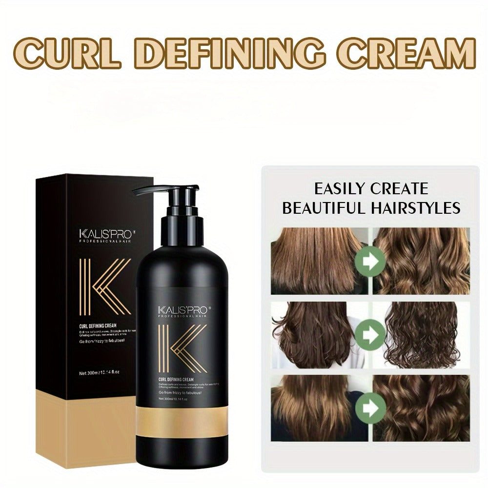 Curl Defining Cream with Detangling Brush Set 10.14 oz — Anti-Frizz Curl Enhancer, Long-Lasting Bouncy Curls, Non-Sticky Lightweight Hold, Salon Quality for Curly Wavy & Coily Hair, Women & Men