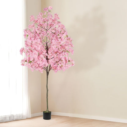 Pink Cherry Blossom Artificial Tree with 6 ft One-Pack Checkout, Black Pot and Branching Flower Display