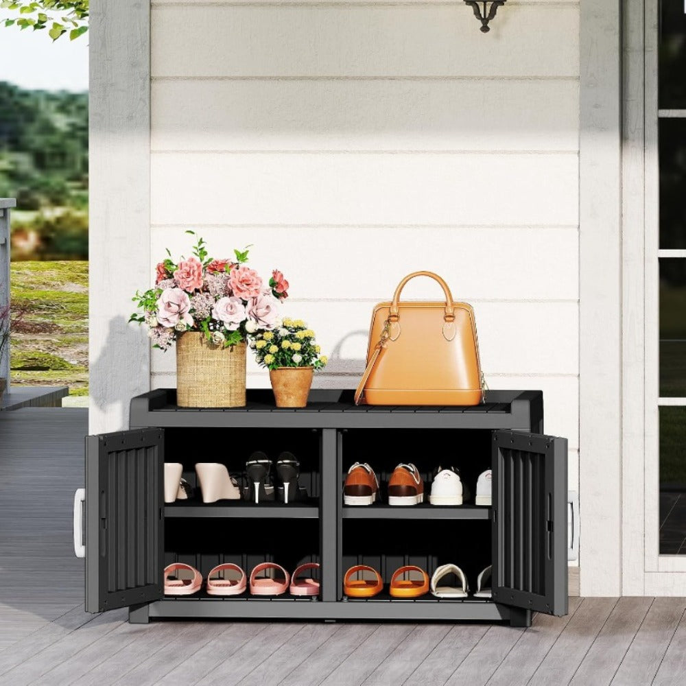 Light Brown Shoe Storage Bench with Hidden Cabinet for Entryway, Porch, Patio, Mudroom or Hallway Organization
