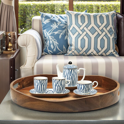 Oval Acacia Wood Serving Tray with Integrated Handles and Pictured 16.9 x 13-Inch Dimensions