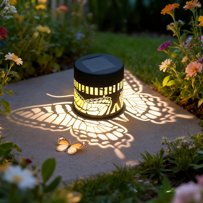 Two- or Four-Piece Solar Butterfly Fence Lantern Set with Metal Cutout Shades, 16 x 7.8 x 8.5cm Each