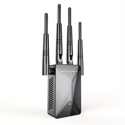 WiFi Range Extender 1200Mbps Dual-Band 2.4/5.8GHz with Four Antennas and Ethernet Port in Black
