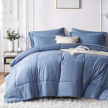 Comforter Set Soft Breathable Microfiber Bed in a Bag with Fitted Sheet Flat Sheet Pillowcases & Shams – All Season Fluffy Checkered Bedding Set Twin Full Queen King