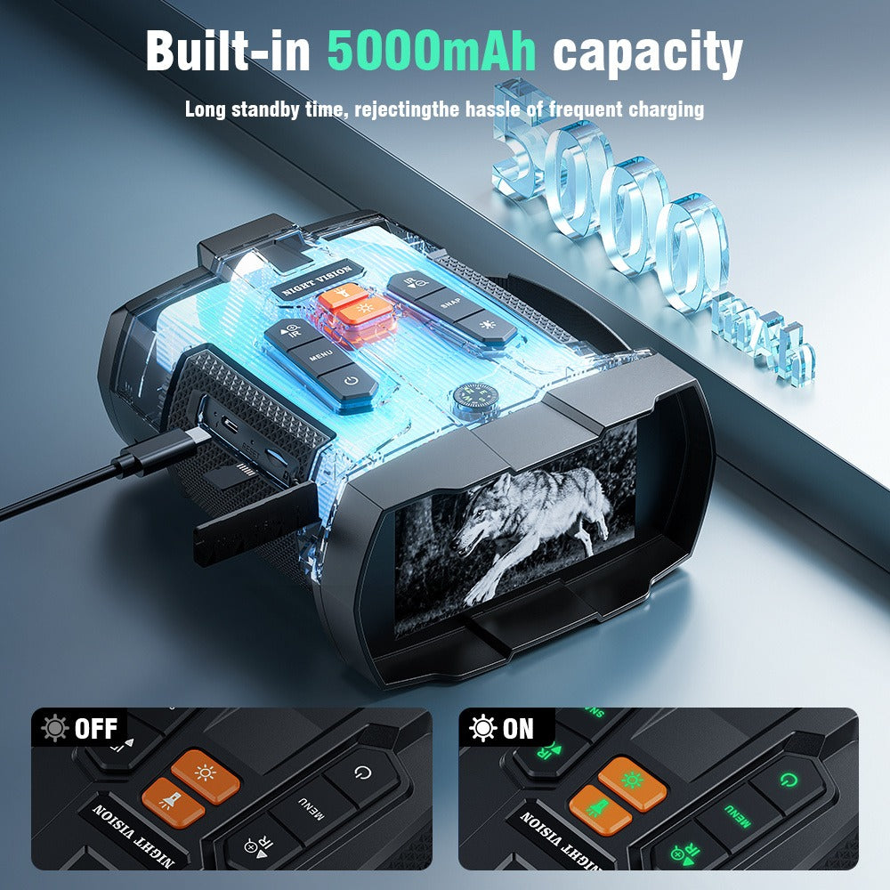 Black Digital Night Vision Binoculars with 4.5-Inch Screen, 10X Digital Zoom, Seven IR Levels and 5000mAh Battery