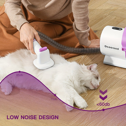 Pet Grooming Vacuum Kit with 2.5L Collection Cup, Electric Clipper, Hose and Four Pictured Tool Attachments