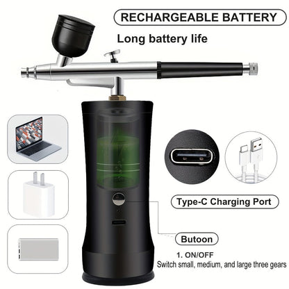 Rechargeable Cordless Airbrush Kit with Green, Pink, Red or Black Three-Gear Pump and Three Cup Options