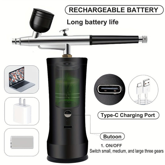 Cordless Airbrush Kit with Compressor Rechargeable Portable Handheld Air Brush Gun 3-Gear Pressure 3 Cup Sizes 7cc 20cc 40cc for Nail Art Makeup Model Painting Cake Decorating Graffiti Body Art