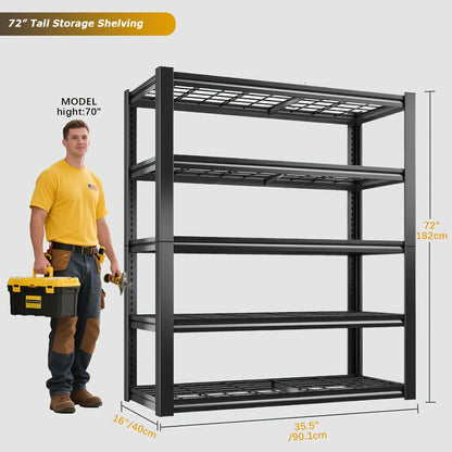 2500LBS Garage Storage Shelves Adjustable Metal Shelving 72" – Upgrade Double Layer Column Commercial Grade Utility Rack | 5-Tier Steel Shelf for Warehouse, Basement, Kitchen & Pantry | 35.5"W × 16"D × 72"H Black