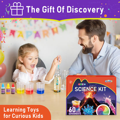 Kids Science Kit 60 Experiments STEM Educational Toy Set with Real Lab Tools for Boys & Girls Ages 6 7 8 9 10 11 12 | Chemistry Biology Physics Earth Science | Best Birthday Christmas Gift