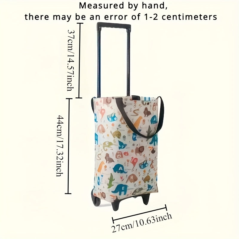 Folding Shopping Cart 2-in-1 Oxford Large Capacity Portable Tote Bag Reusable Grocery Bag on Wheels for Camping Business Delivery Market Travel Daily Use