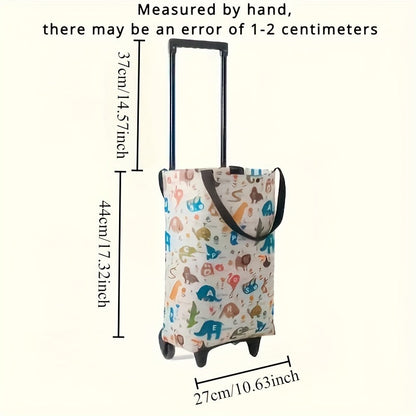 Folding Shopping Cart 2-in-1 Oxford Large Capacity Portable Tote Bag Reusable Grocery Bag on Wheels for Camping Business Delivery Market Travel Daily Use