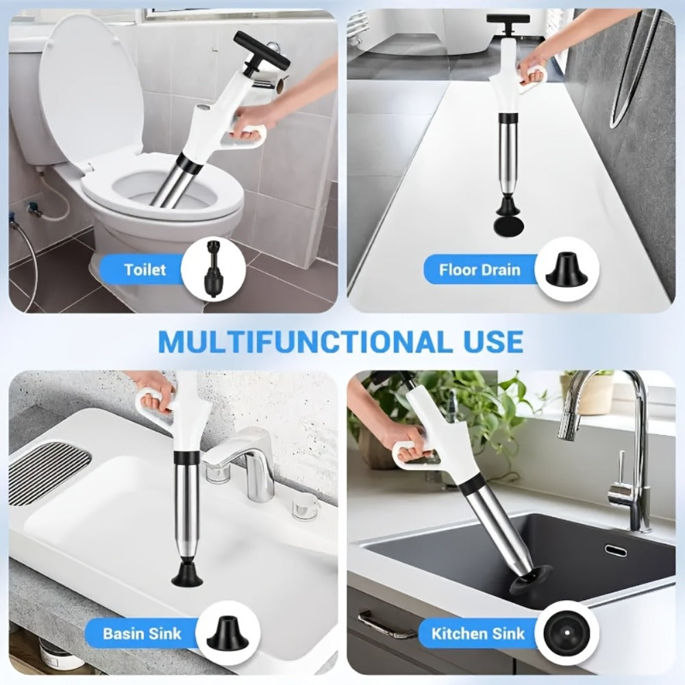 Drainage Spray Gun with Adjustable Pressure - Air Plunger Tool for Unclogging Toilets Sinks & Floor Drains