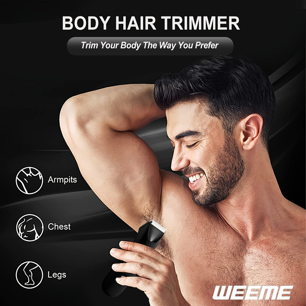 Rechargeable Men's Body Hair Trimmer in Black with LCD Display and LED Light for Chest, Legs and Underarms